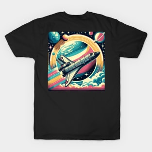 Orbital Dreams: Retro Shuttle Over Cosmic Vistas T-Shirt